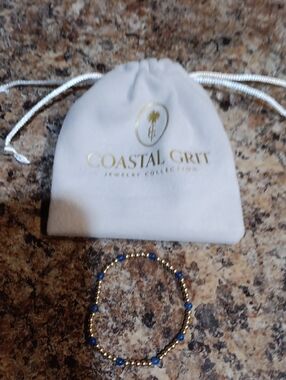 Gold Beaded Bracelet with Blue Accent Beads